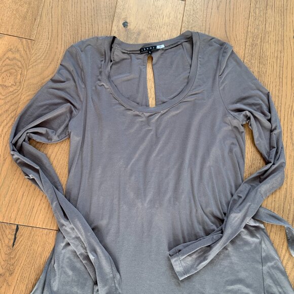 Women's Theory Lightweight Belted Long Sleeve Midi Dress Khaki Grey Size S - Picture 8 of 11